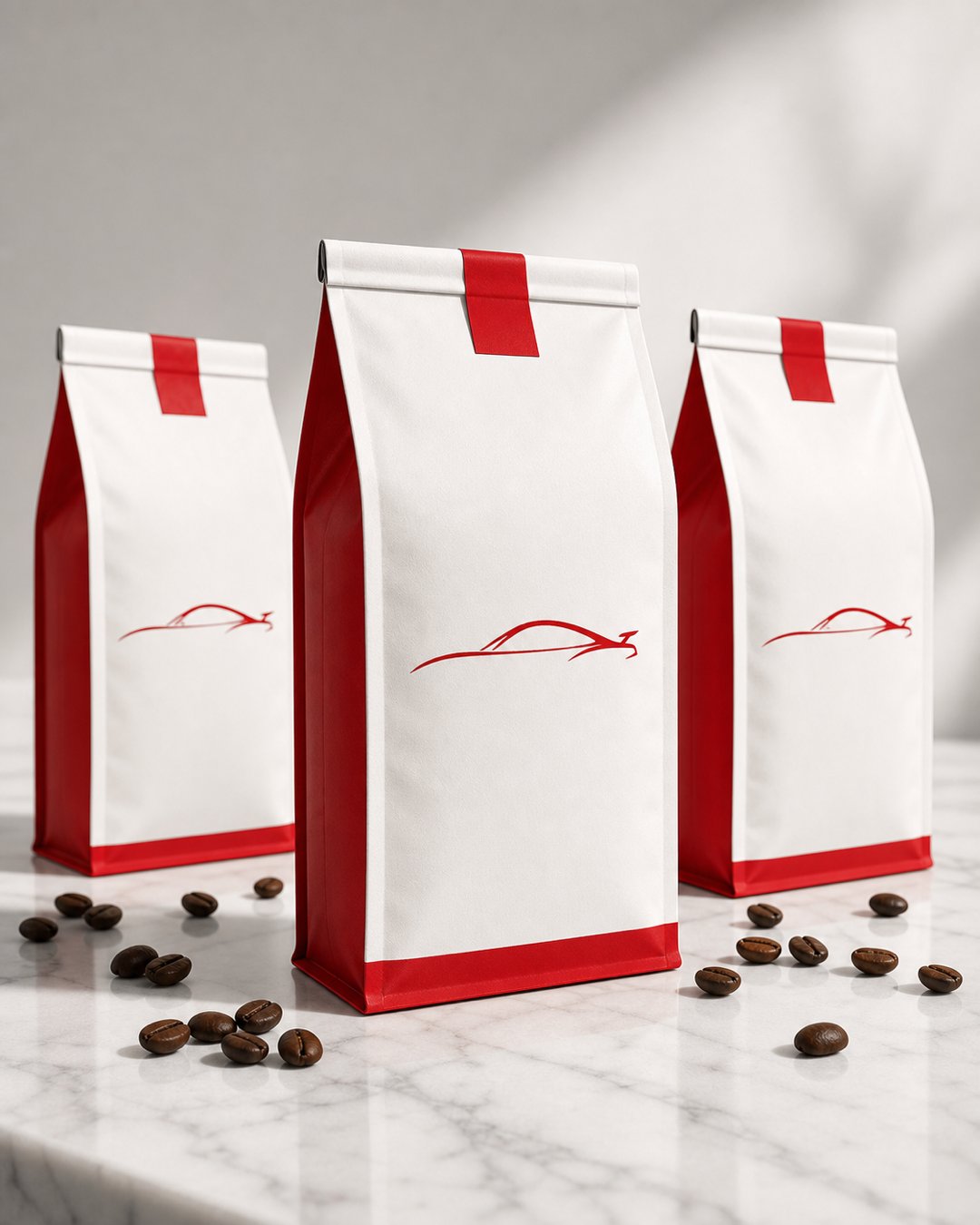 Three coffee bags with symbol-only branding